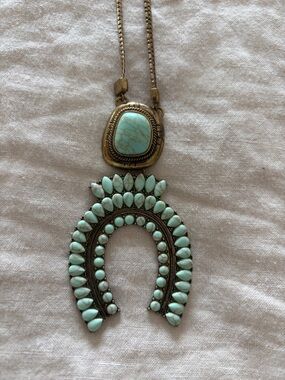 Western Turquoise style Stone Statement Pendant Necklace - Mint Blue and Orange